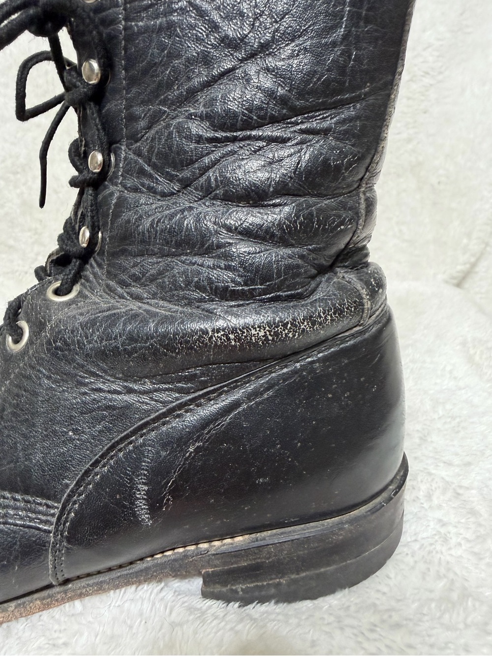 Vintage Justin black leather lace-up roper boots size 7.5 - Picture 4 of 13